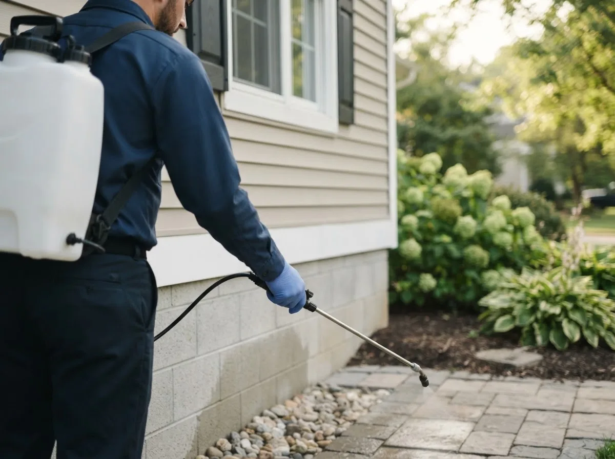 Pest control technician inspecting a home in Bourbonnais, IL